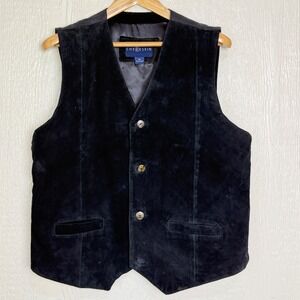 Chereskin Vintage Mens Black Genuine Leather Suede Vest XL Western Biker